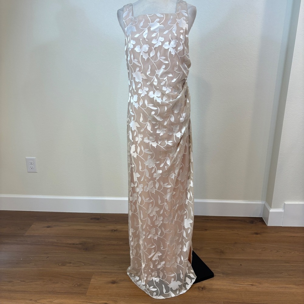 Vtg 90s Arianna by Rachel Kaye Maxi Dress 8 Champagne  Burnout Formal Chic event